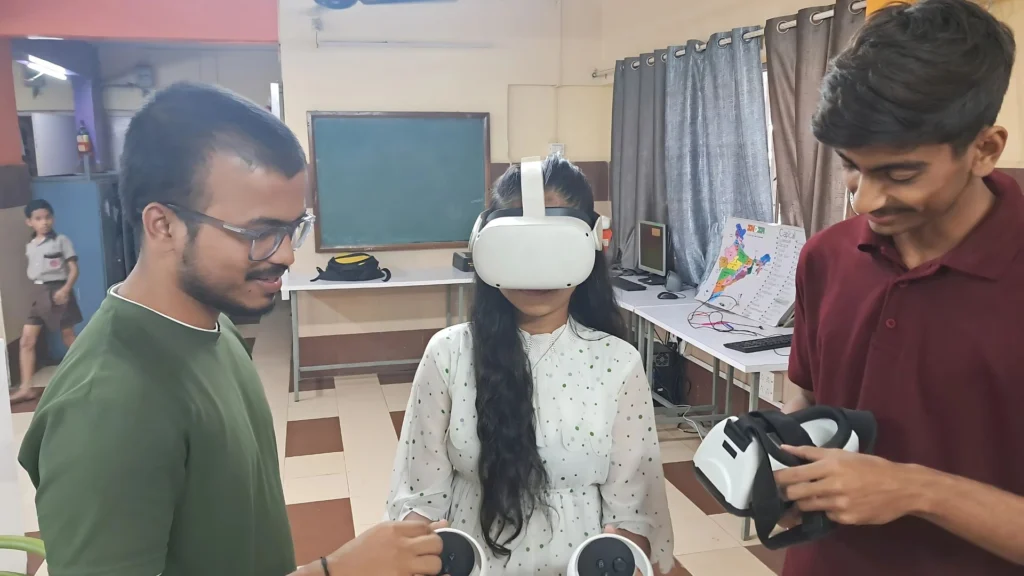 A child using virtual reality to study in alternative schooling setups