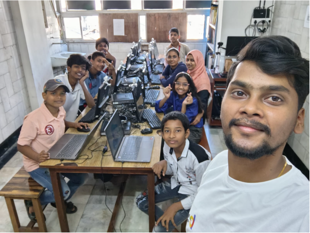 Students learning digital literacy in Apnipathshala learning pod at Tardeo centre, Mumbai