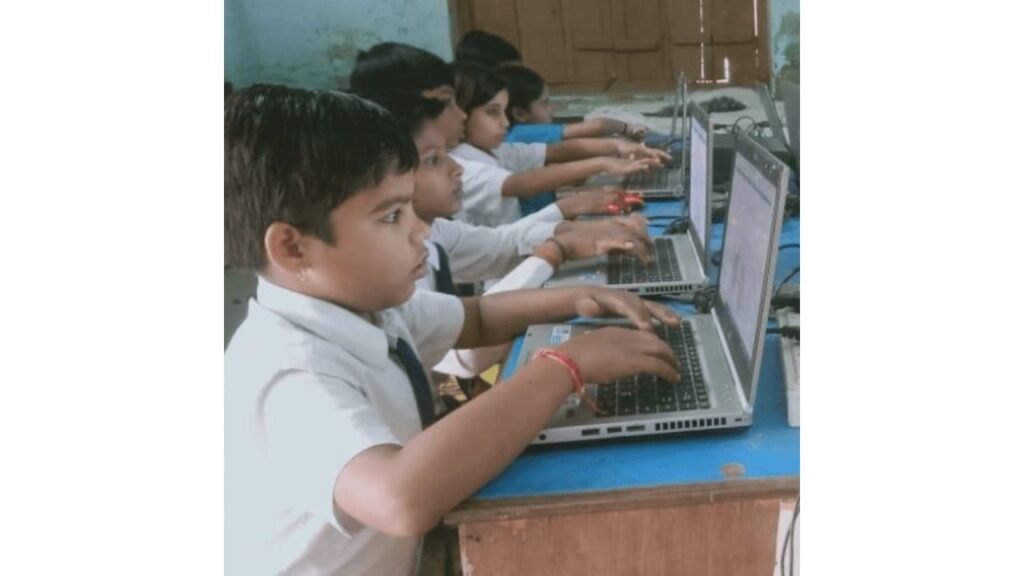 Students at Bal Vikas Montessori School working on Praho mini computers and getting access to technology in classrooms.